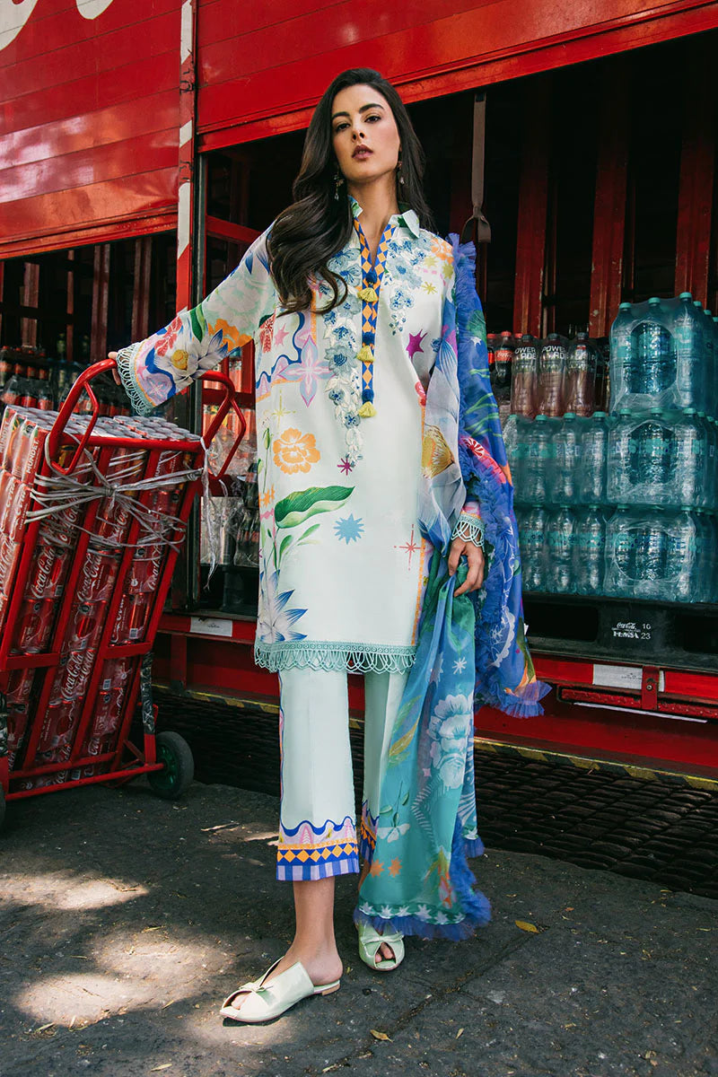 Flaming Roses- Aqua Printed Lawn Outfit for Casual By- Mushq