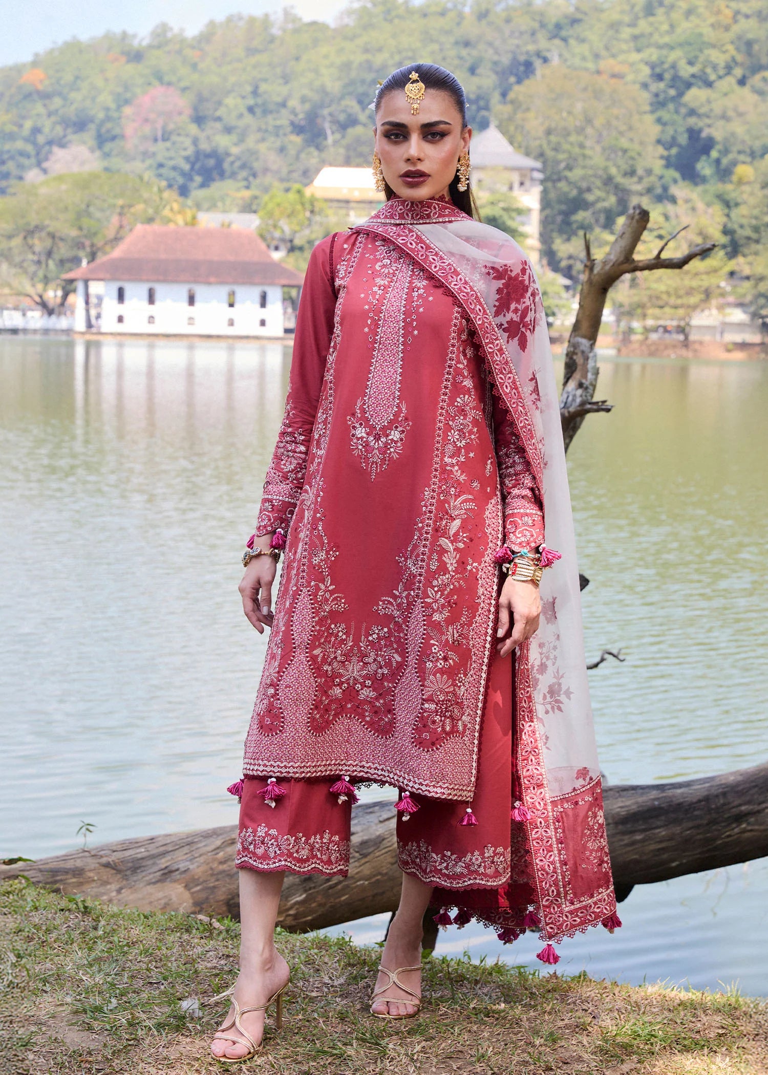 Flare- Dark Coral Luxury Lawn Suit By- Hussain Rehar