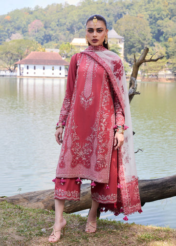 Flare- Dark Coral Luxury Lawn Suit By- Hussain Rehar
