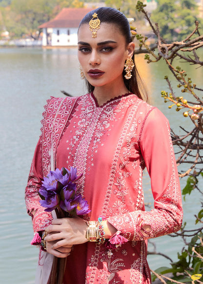 Flare- Dark Coral Luxury Lawn Suit By- Hussain Rehar