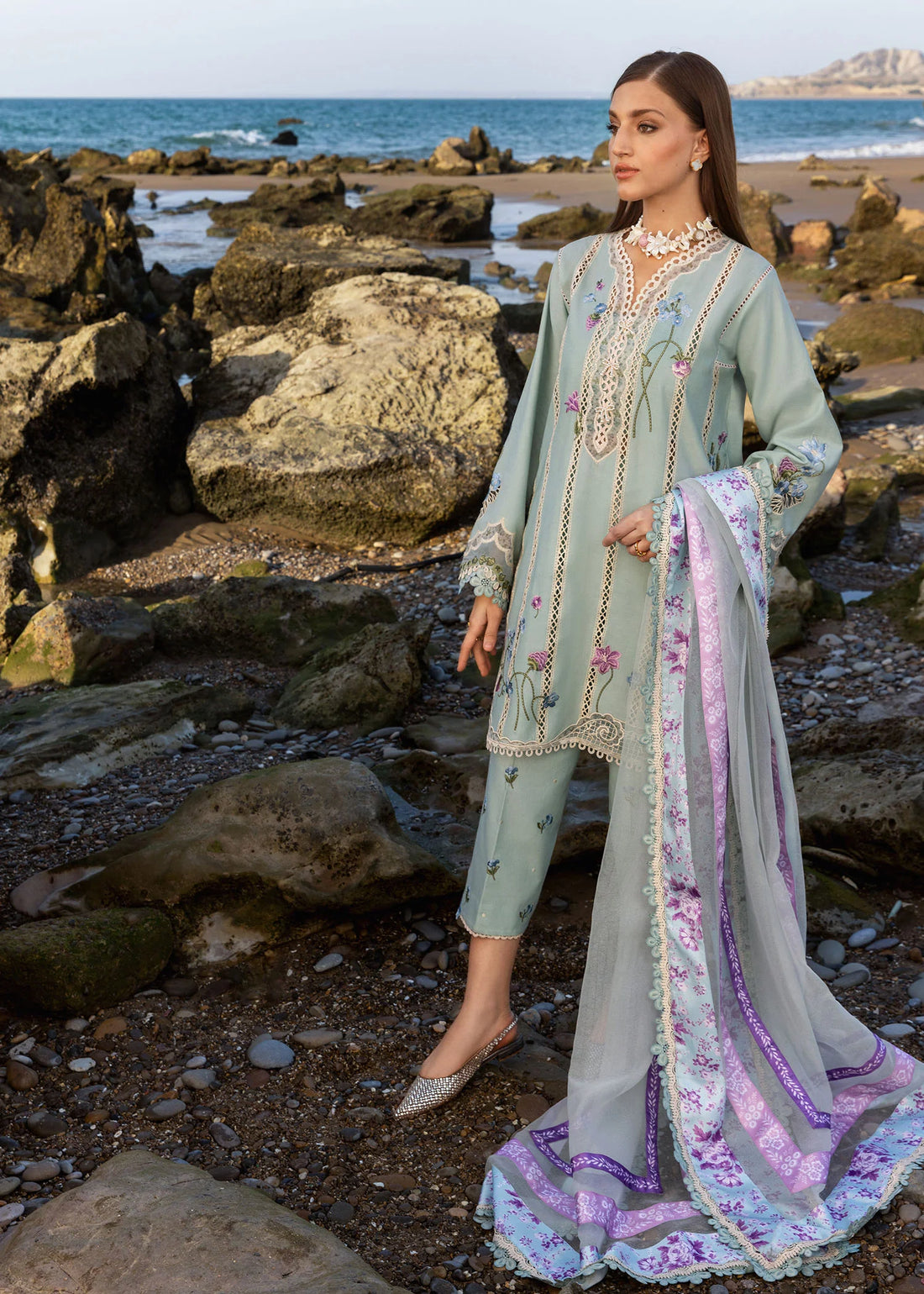 Floral Crush - D6 A- Morning Blue Embroidered Lawn Outfit By- Crimson