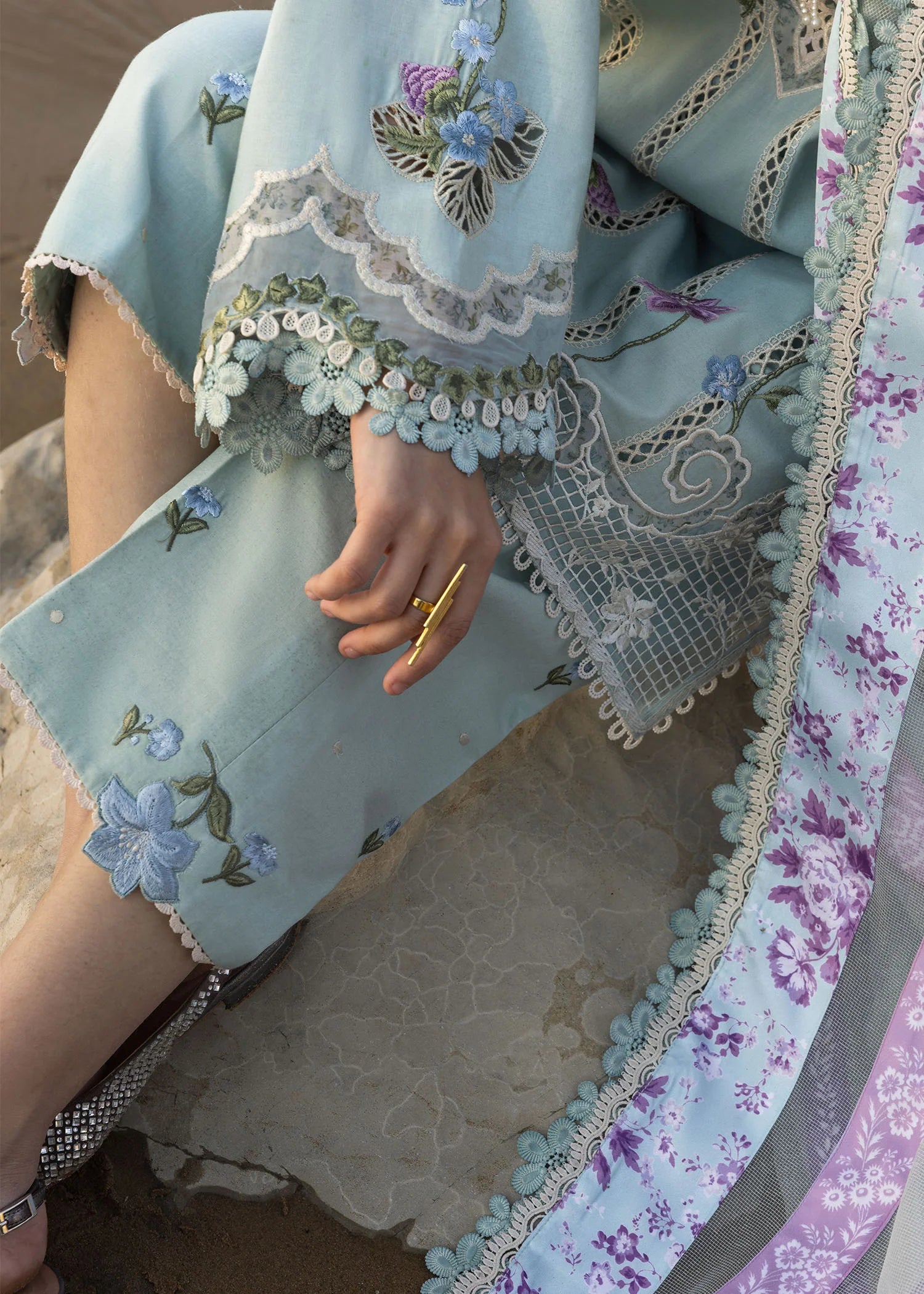 Floral Crush - D6 A- Morning Blue Embroidered Lawn Outfit By- Crimson