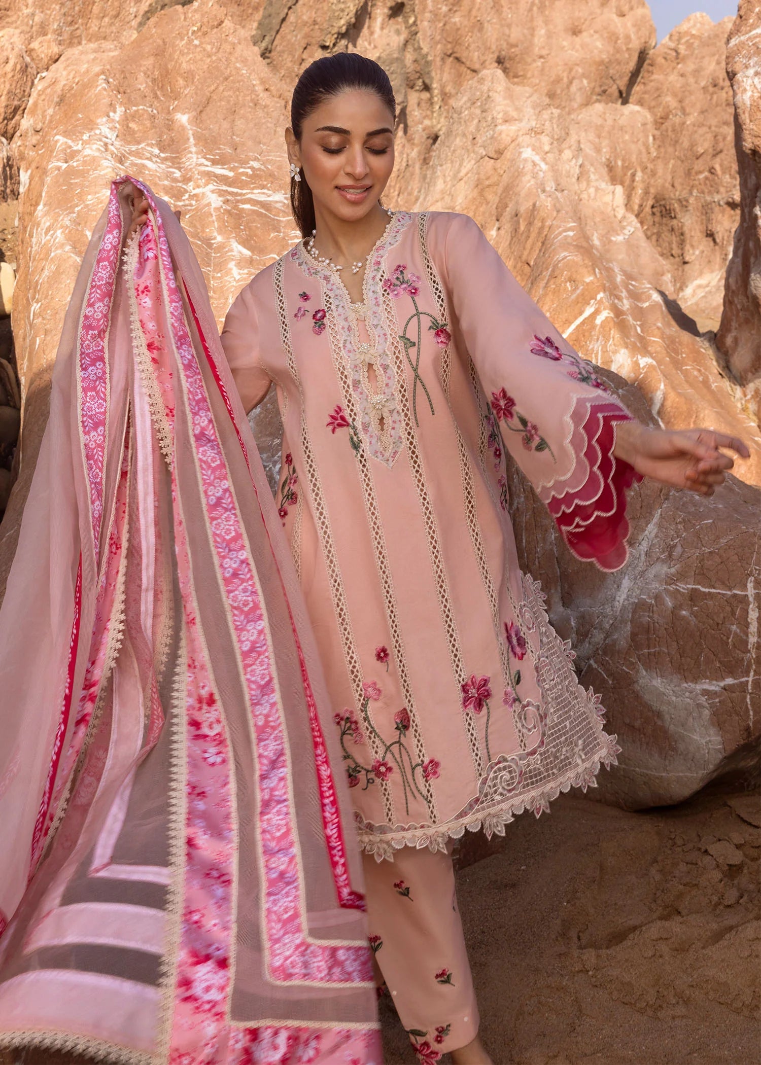 Floral Crush - D6 B- Blush Embroidered Lawn Outfit By- Crimson