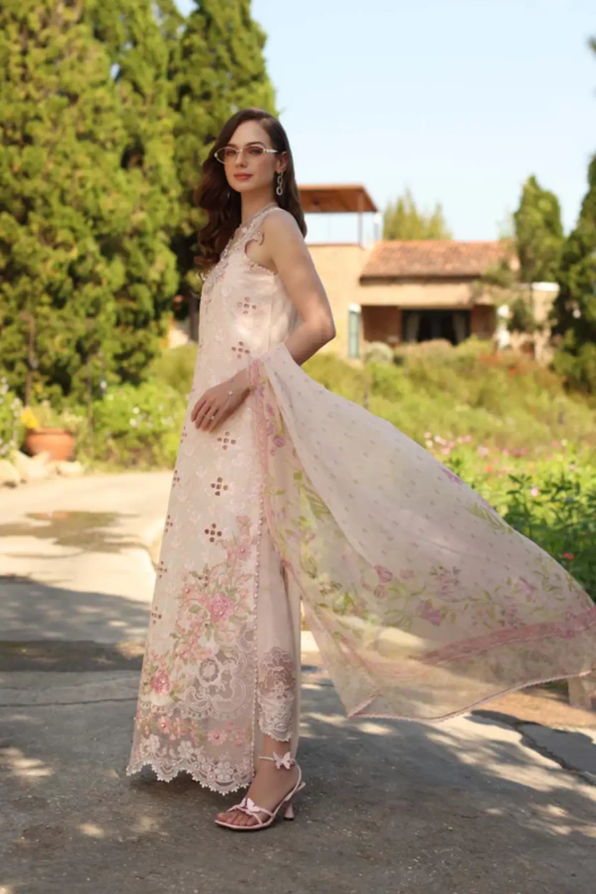 Florine D7-A pink luxury lawn ready to wear suit by Saadia Asad Noor Luxury Eid Schiffli ’26
