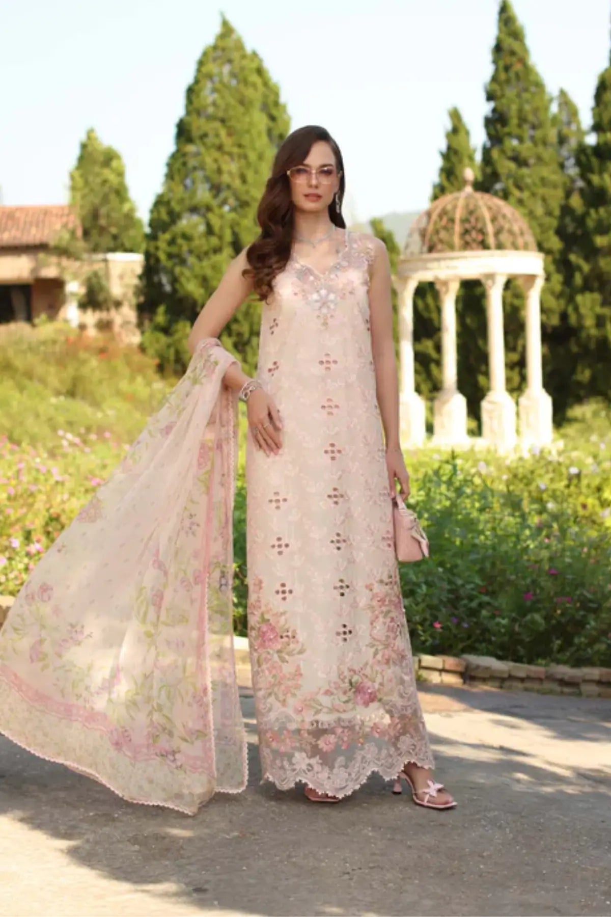 Florine D7-A pink luxury lawn ready to wear suit by Saadia Asad Noor Luxury Eid Schiffli ’26