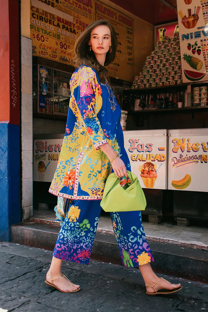 Flower of Life- Ink Blue Printed Lawn Suit with Silk Dupatta By- Mushq