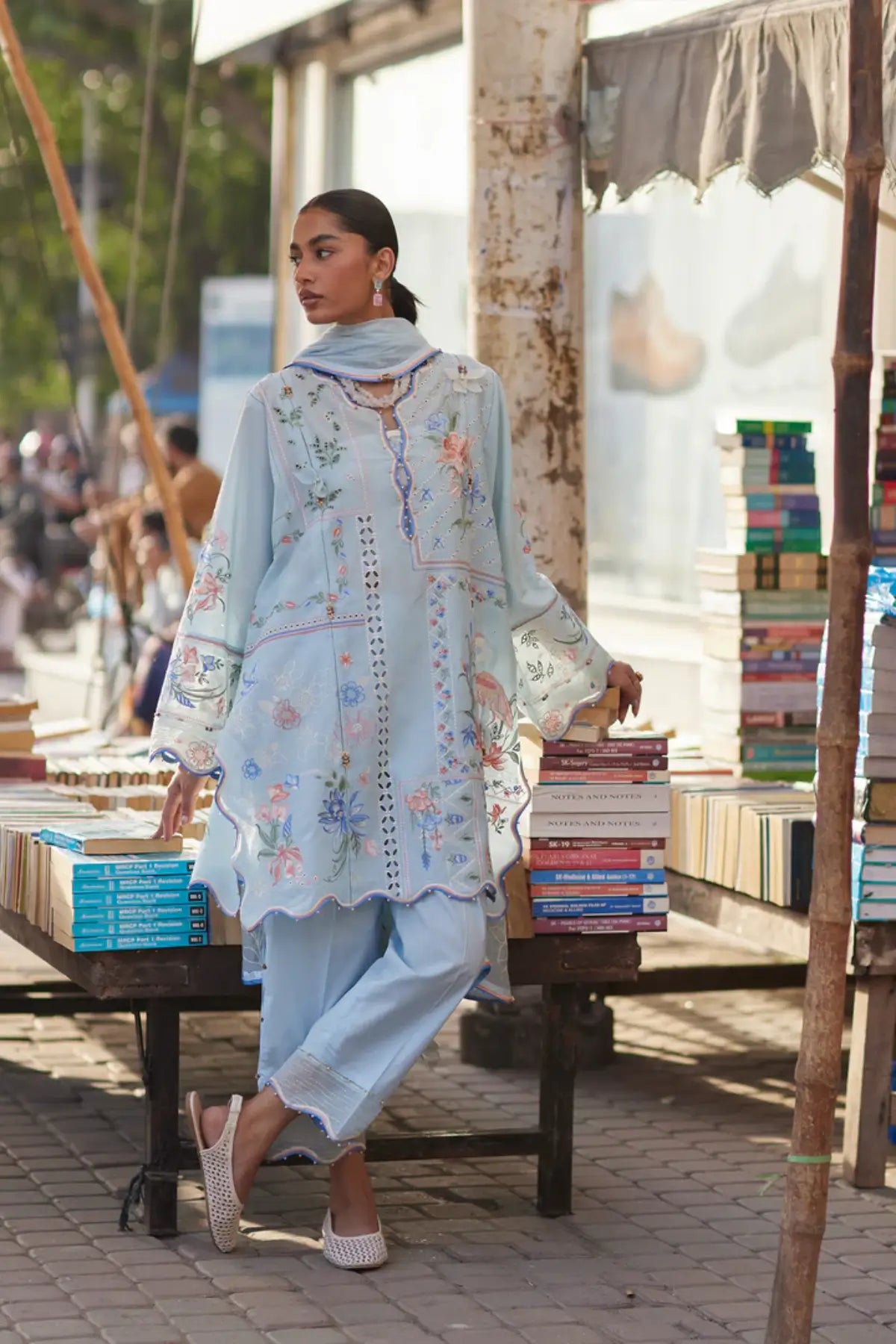 Zaha Forget Me Not Breeze ZF26-10 blue stitched lawn 3PC suit with floral embroidery and soft dupatta
