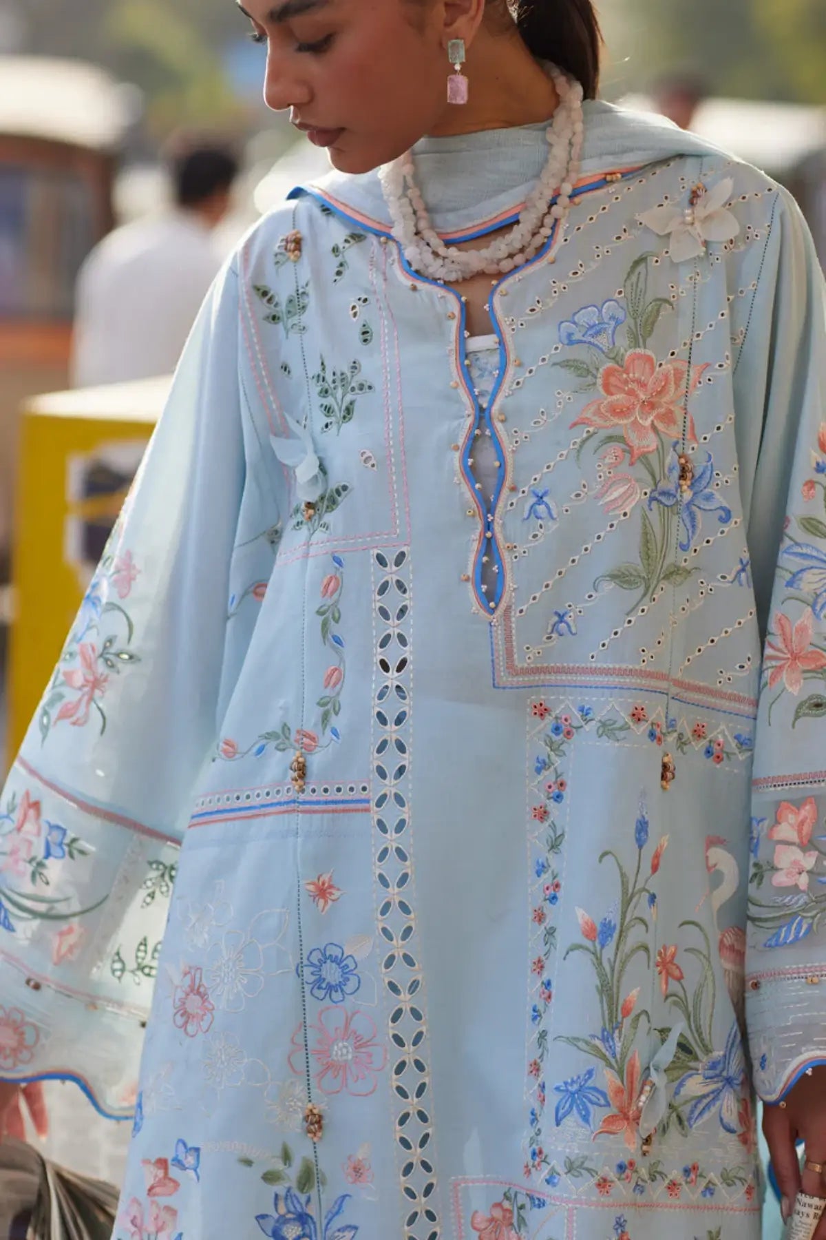 Zaha Forget Me Not Breeze ZF26-10 blue stitched lawn 3PC suit with floral embroidery and soft dupatta