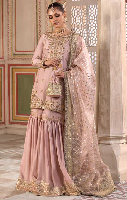 Freya- Designer Dusty Tea Pink Gharara Outfit By-Maya Pret-A-Porter