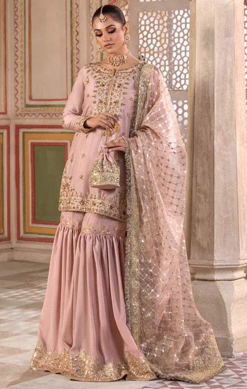 Freya- Designer Dusty Tea Pink Gharara Outfit By-Maya Pret-A-Porter