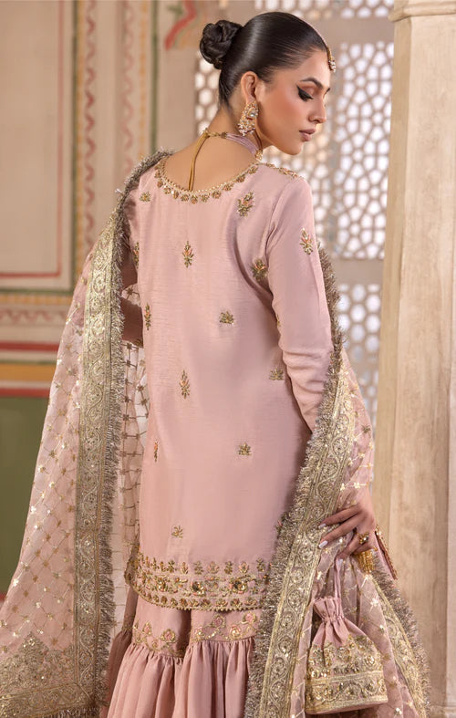 Freya- Designer Dusty Tea Pink Gharara Outfit By-Maya Pret-A-Porter