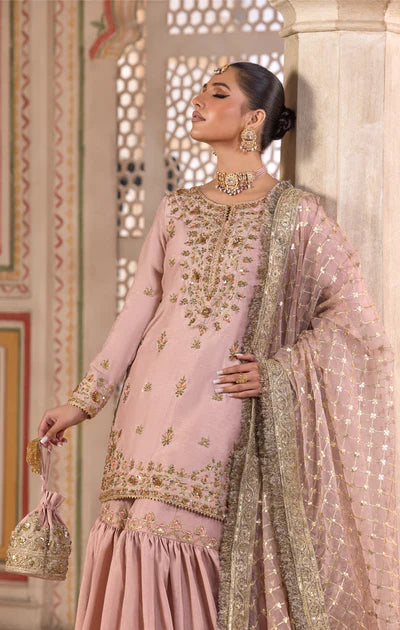 Freya- Designer Dusty Tea Pink Gharara Outfit By-Maya Pret-A-Porter