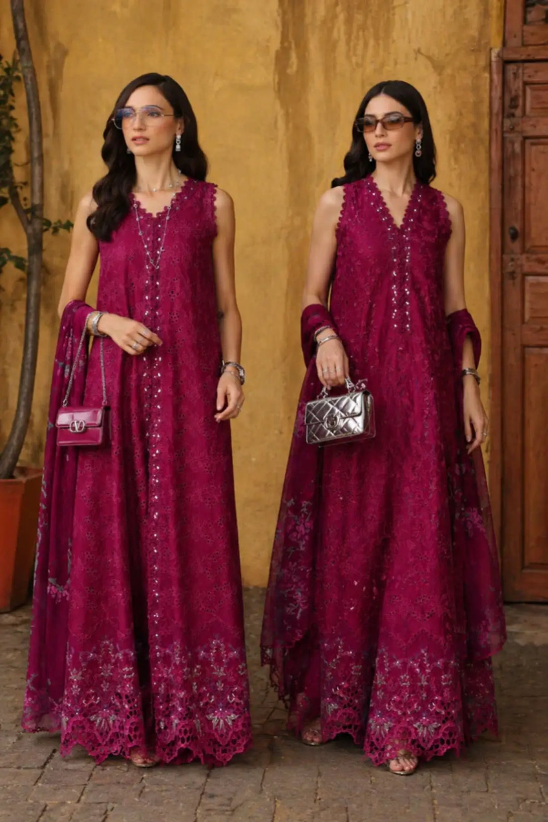 Fuchia Élégance D4 by Saadia Asad Fuschia Berry stitched lawn 3PC with embroidery and chiffon dupatta