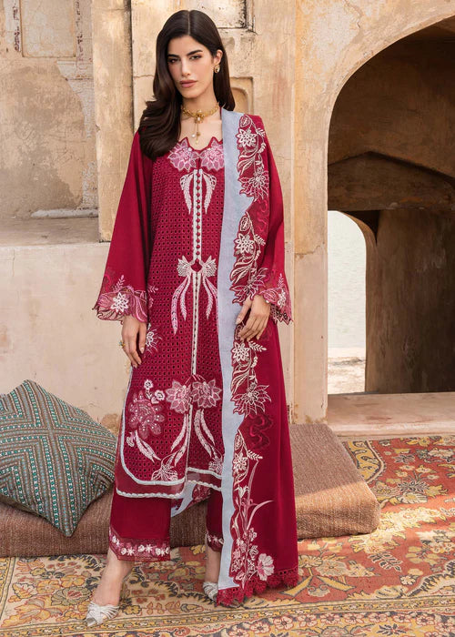 Saira Shakira GULNAAR-4A pink stitched karandi winter suit with embroidered wool shawl at Pakistanimoda.