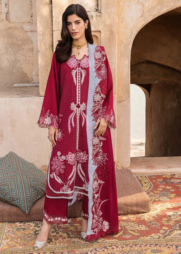 Saira Shakira GULNAAR-4A pink stitched karandi winter suit with embroidered wool shawl at Pakistanimoda.