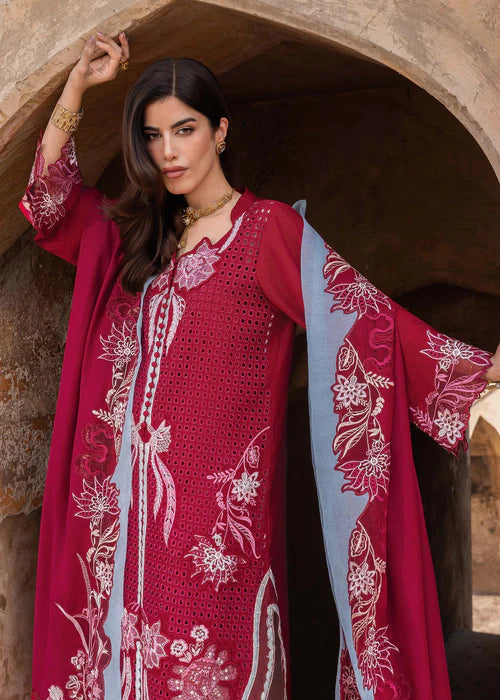 Saira Shakira GULNAAR-4A pink stitched karandi winter suit with embroidered wool shawl at Pakistanimoda.