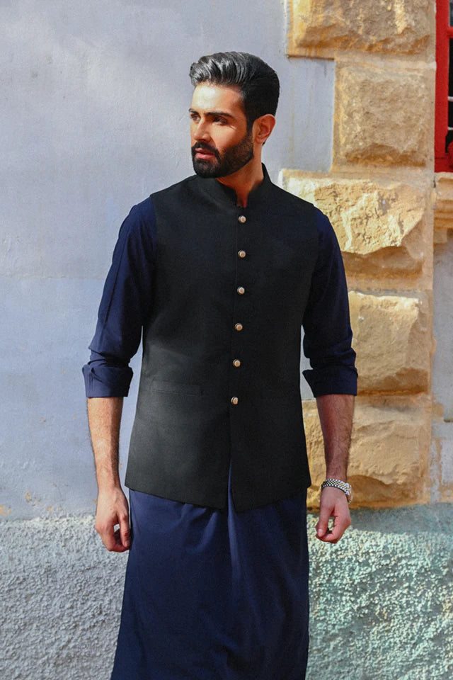 GW-07- Toffee Yarn Dyed Dobby Waist Coat Set