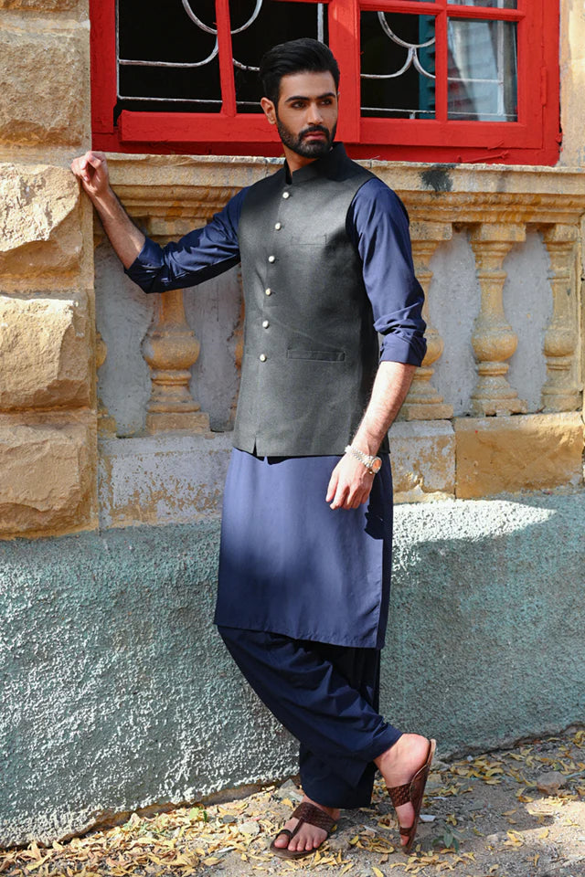 GW-07- Toffee Yarn Dyed Dobby Waist Coat Set