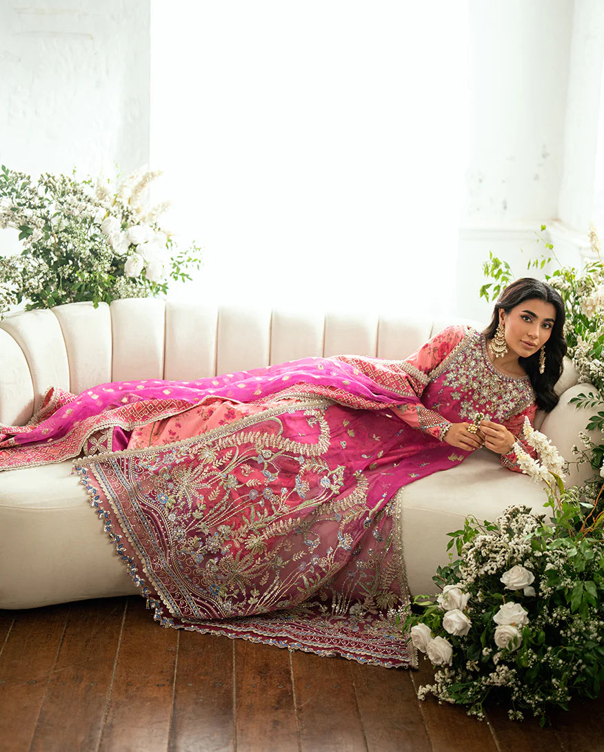Geet Gulabi by Mushq Shocking Pink Embroidered Chiffon Stitched Nikah Outfit – Shop Pakistanimoda.com