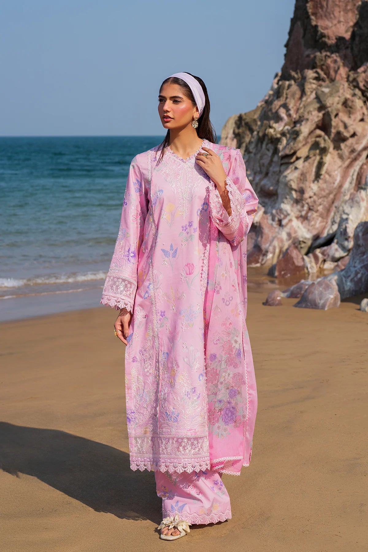 Gilded- Pink Embroidered Luxury Lawn'25 Outfit By- Afrozeh