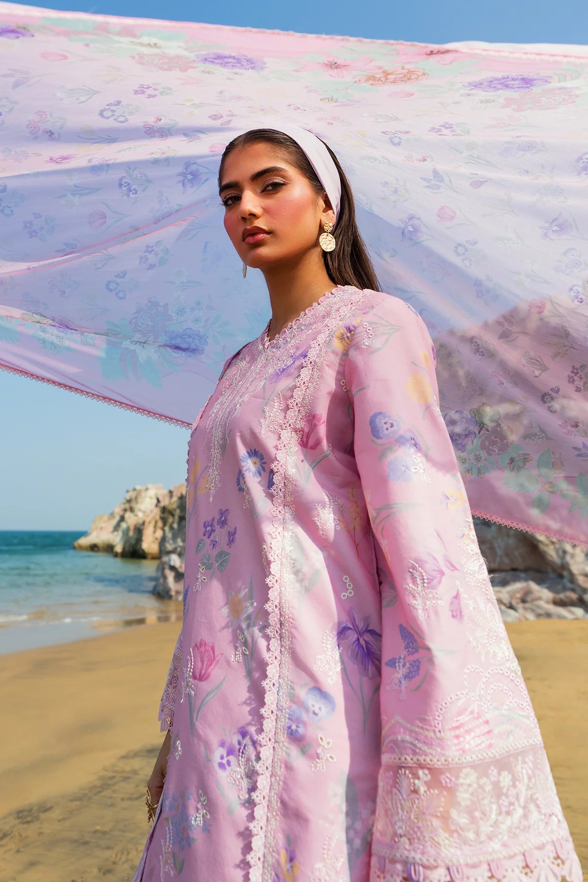Gilded- Pink Embroidered Luxury Lawn'25 Outfit By- Afrozeh