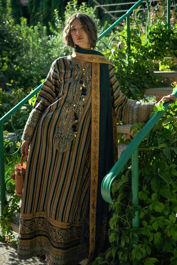Gilded Arch by Mushq Broadway Winter 2026 beige jacquard viscose stitched winter suit with embroidered dobby viscose shawl
