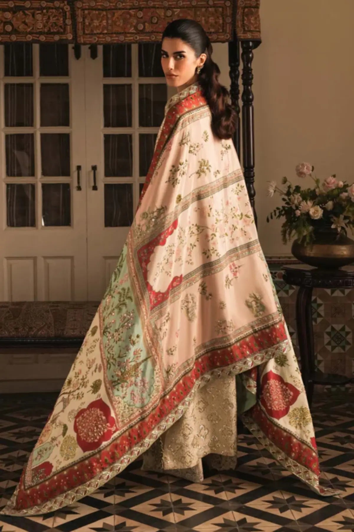 Gilded by Saira Shakira ivory formal outfit for Eid and weddings with silk dupatta