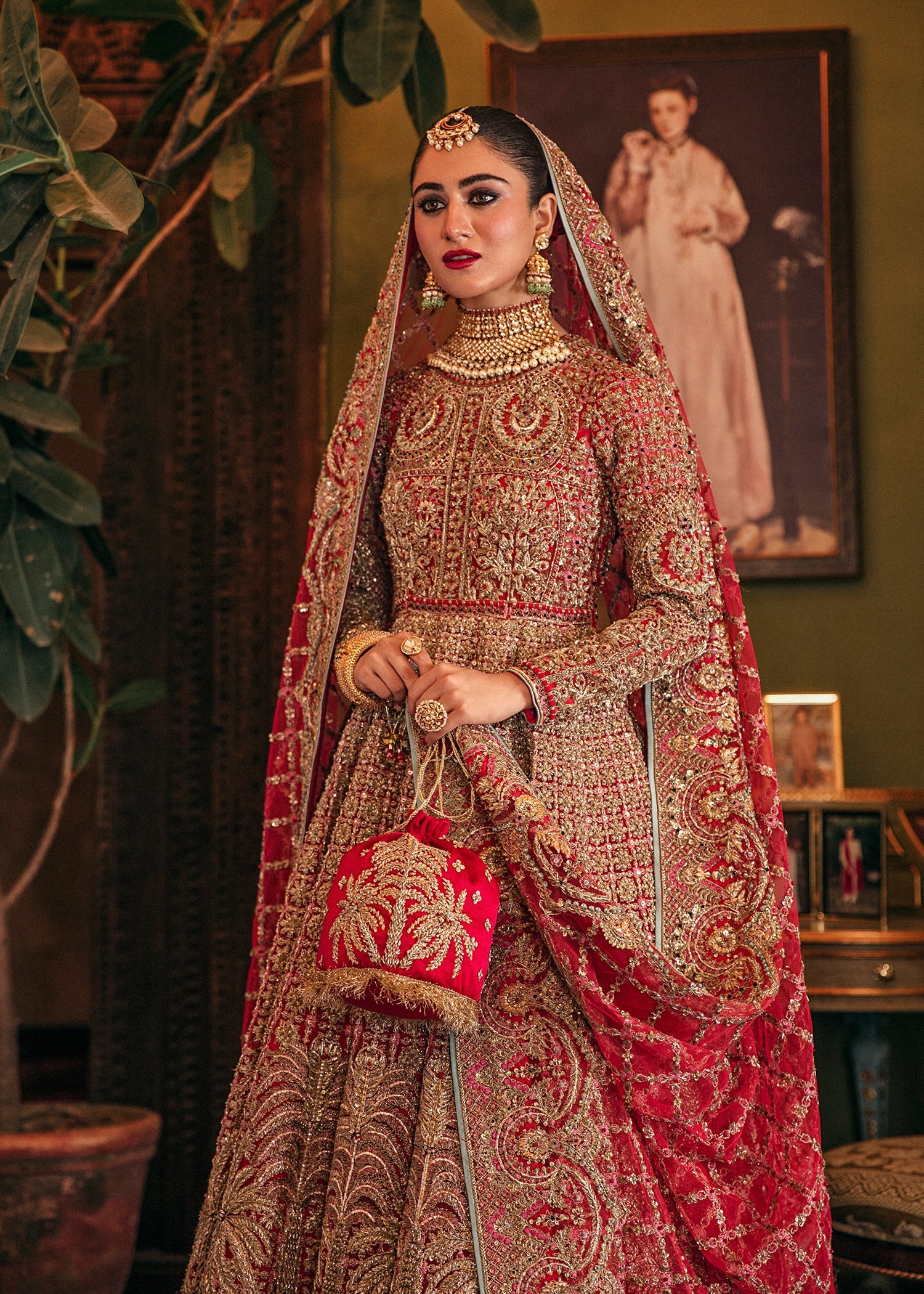 Golden Scarlet Beautiful Bridal Lehenga
