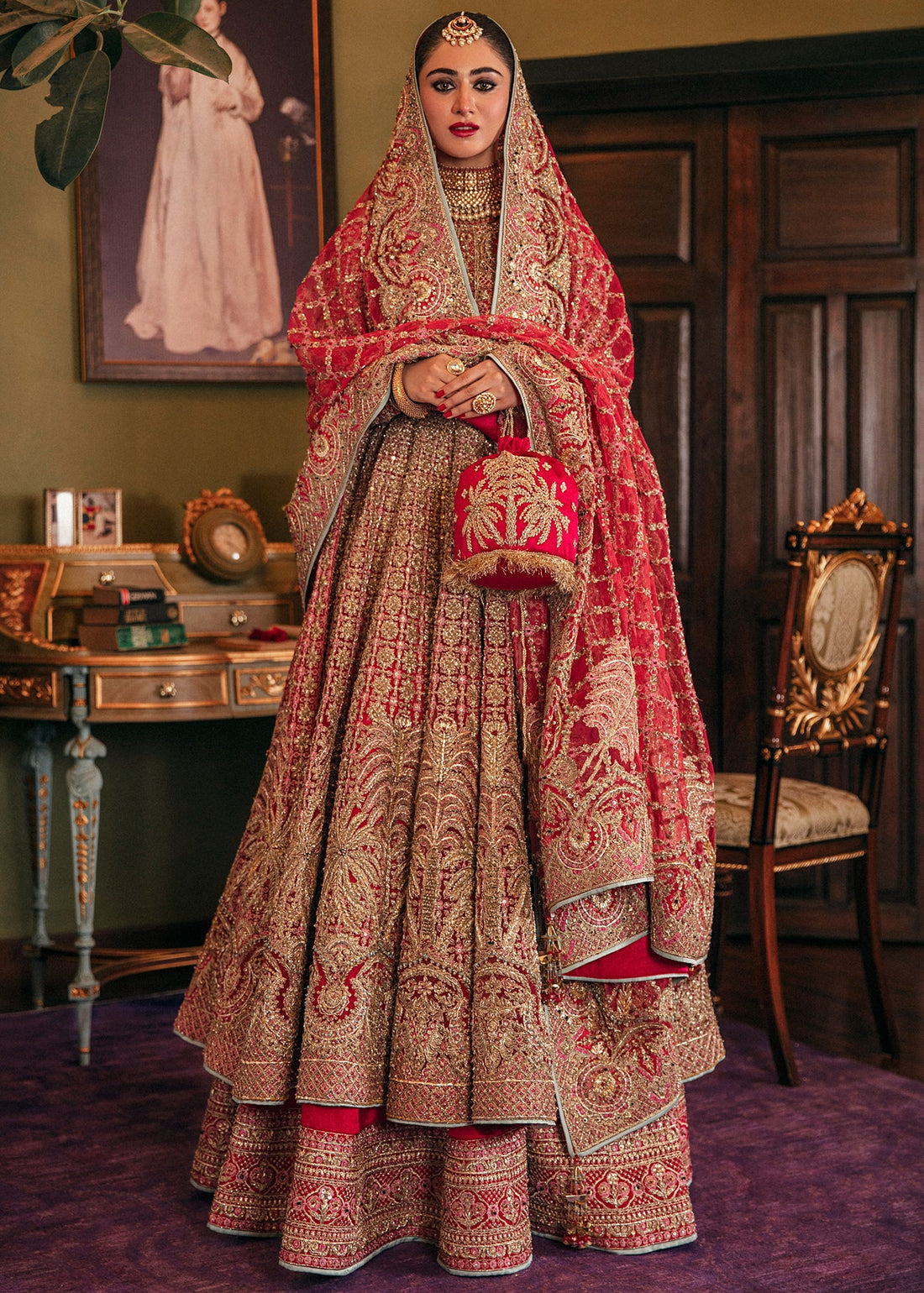 Golden Scarlet Beautiful Bridal Lehenga