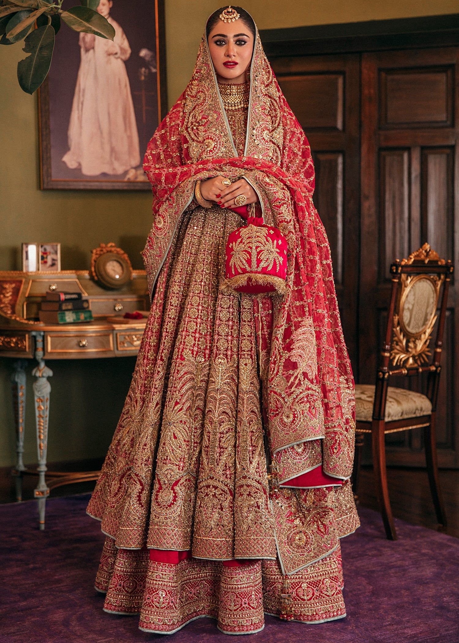 Golden Scarlet Beautiful Bridal Lehenga