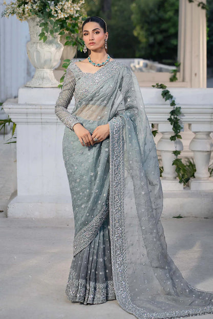 Maria B Gracin Royal-Rawa Grey Ombre Bridal Saree with pearl gradient & gotta embroidery – Pakistanimoda