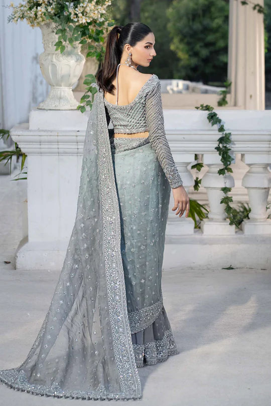 Maria B Gracin Royal-Rawa Grey Ombre Bridal Saree with pearl gradient & gotta embroidery – Pakistanimoda