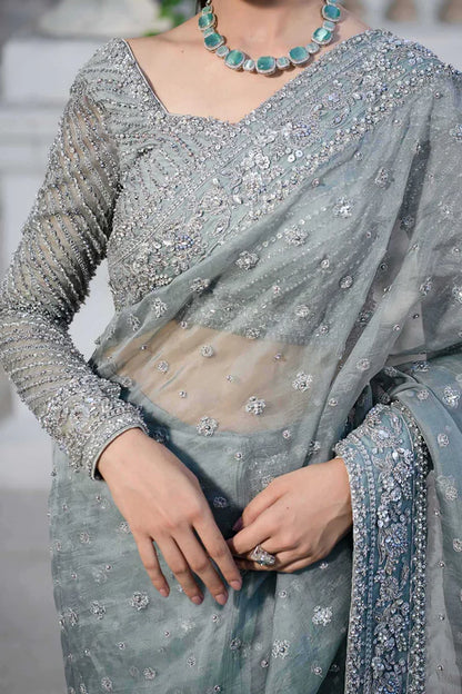 Maria B Gracin Royal-Rawa Grey Ombre Bridal Saree with pearl gradient & gotta embroidery – Pakistanimoda