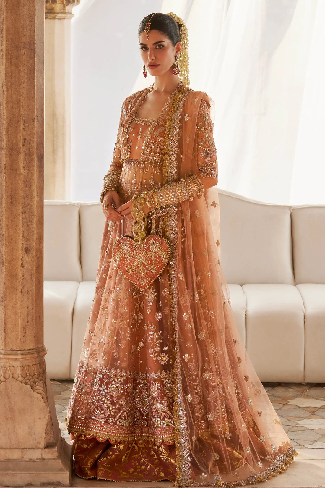Zaha Gul-e-Mahnoor ZC25-08 peach bridal peshwas with embellished dupatta and lehnga – Pakistanimoda