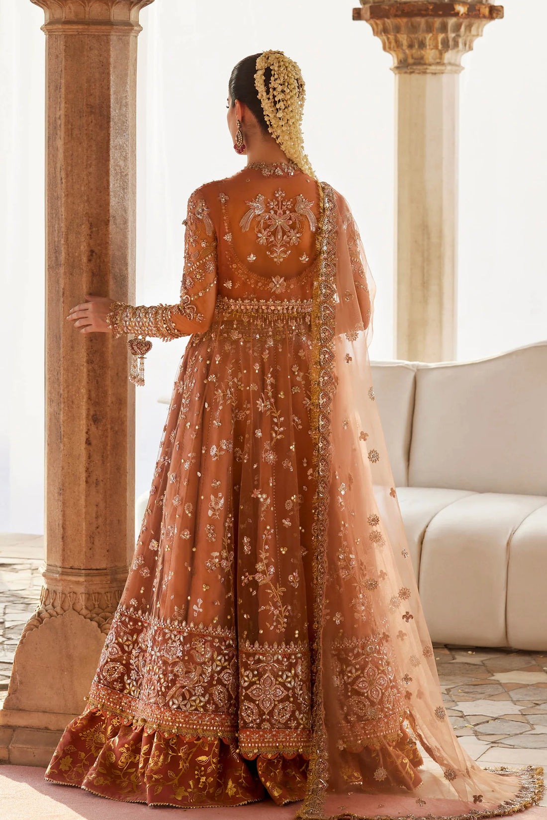 Zaha Gul-e-Mahnoor ZC25-08 peach bridal peshwas with embellished dupatta and lehnga – Pakistanimoda
