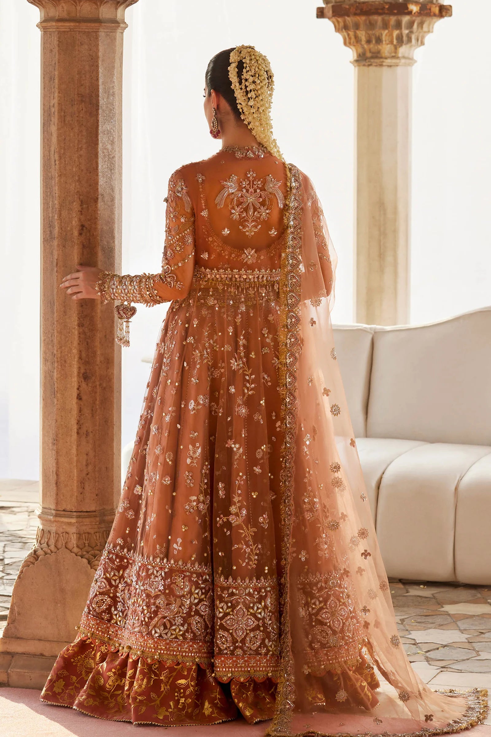 Zaha Gul-e-Mahnoor ZC25-08 peach bridal peshwas with embellished dupatta and lehnga – Pakistanimoda