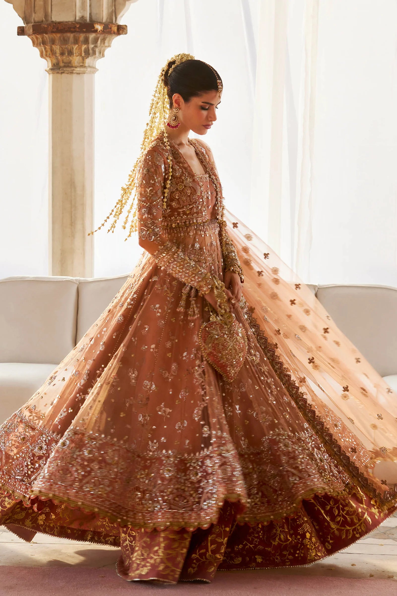 Zaha Gul-e-Mahnoor ZC25-08 peach bridal peshwas with embellished dupatta and lehnga – Pakistanimoda
