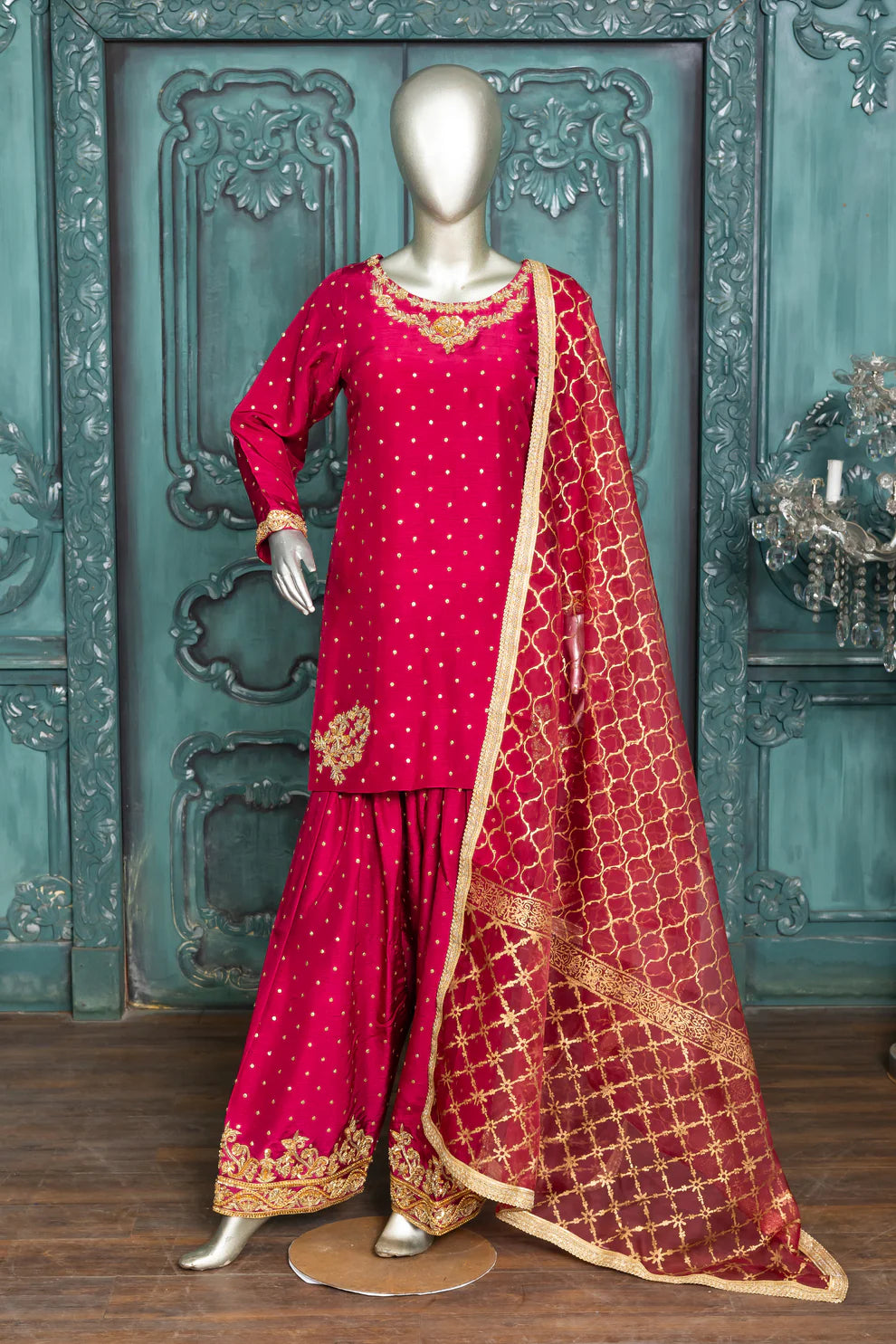 Gulaab- Red and Gold Traditional Pakistani Shalwar Suit