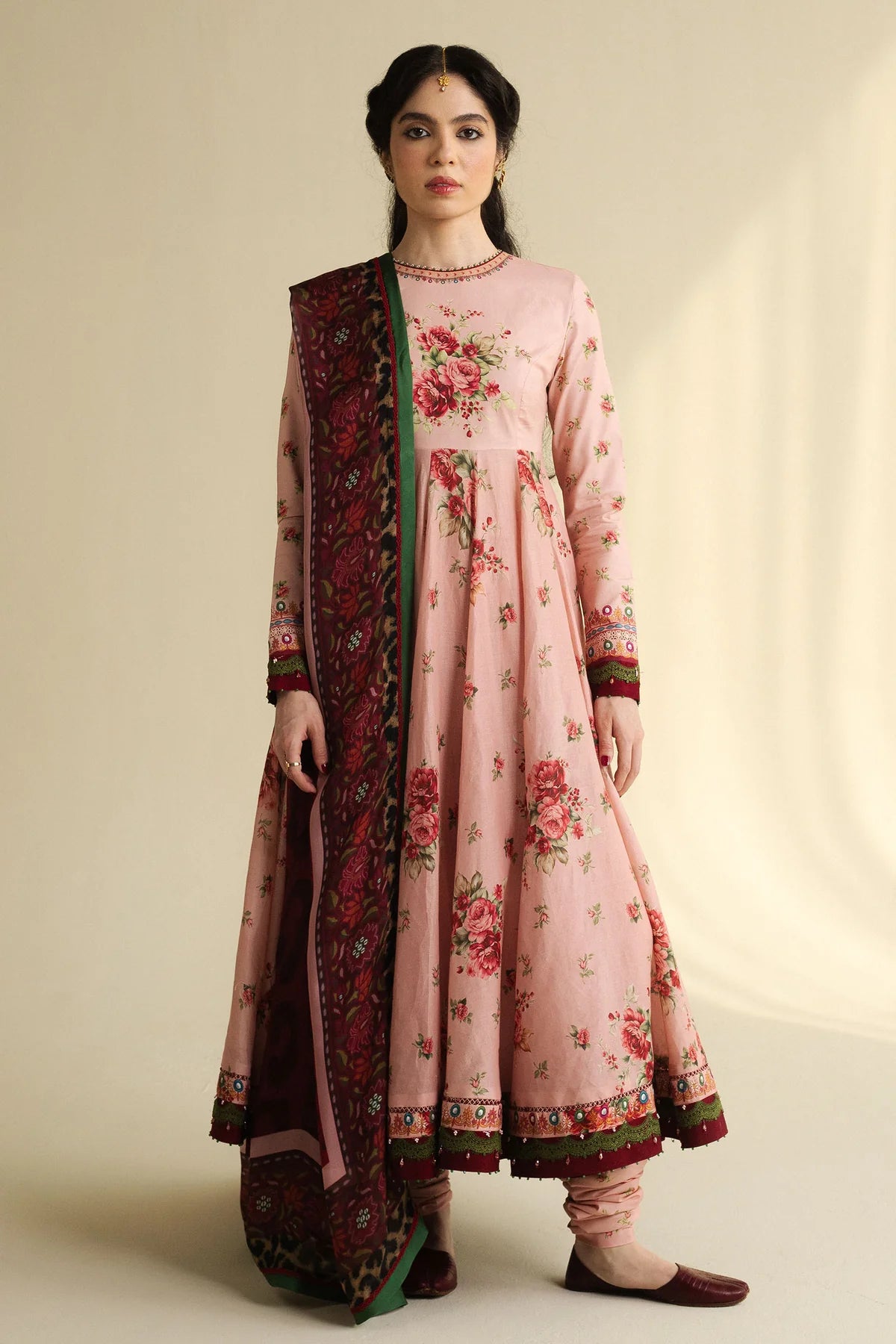 Gulnaar-D5-Vintage Mughal-inspired Pima-Lawn outfit with high neckline by-Zara shahjahan