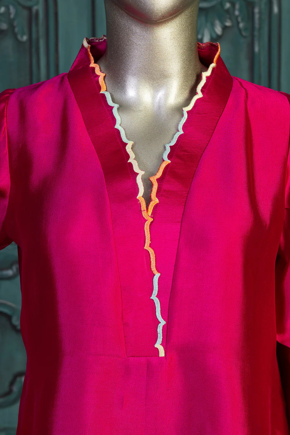 Gulnoor-Traditional Majenta pink Silk outfit with Farshi Shalwar