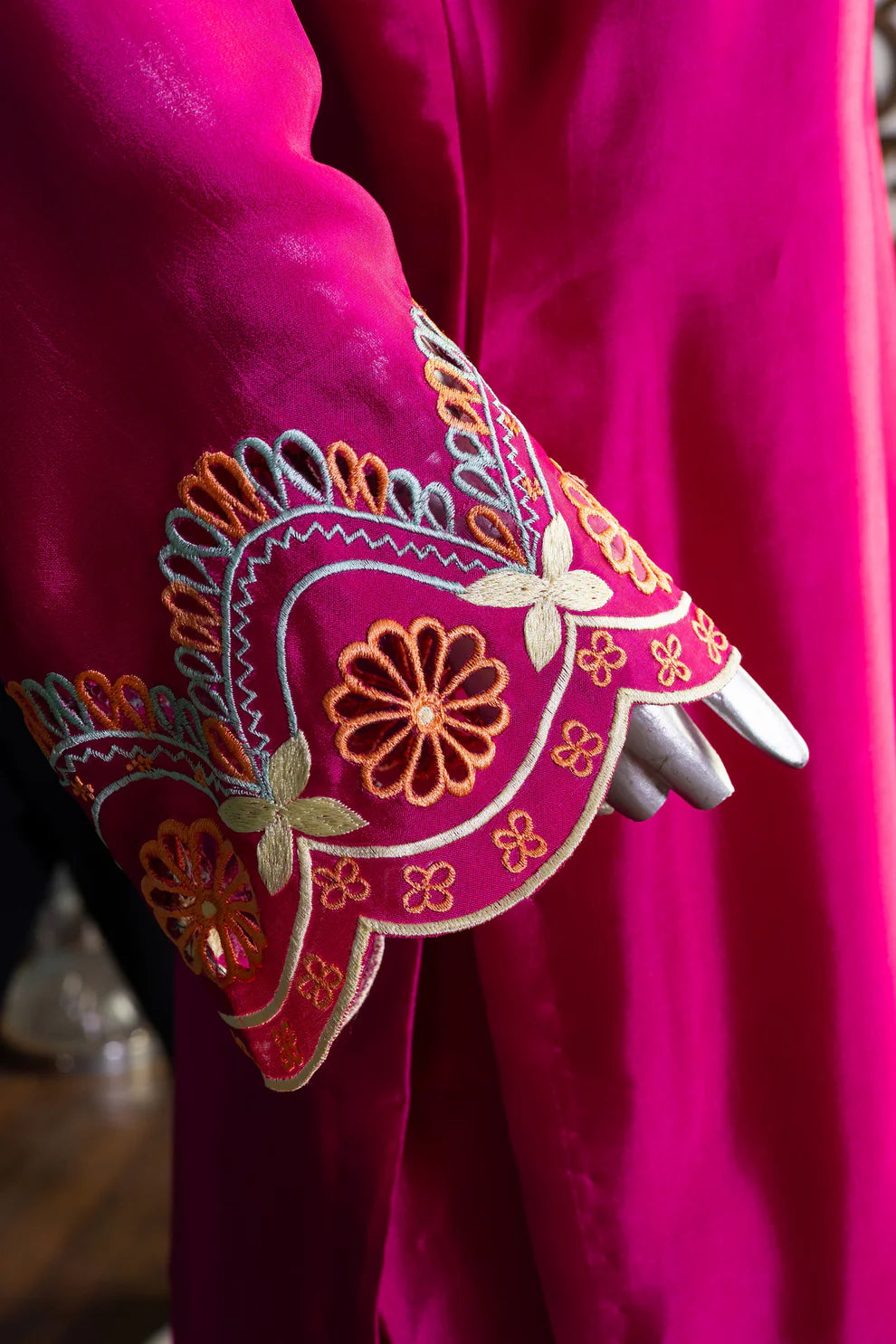 Gulnoor-Traditional Majenta pink Silk outfit with Farshi Shalwar