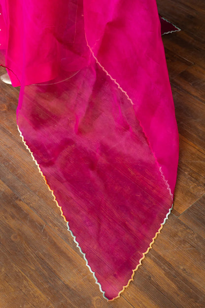 Gulnoor-Traditional Majenta pink Silk outfit with Farshi Shalwar