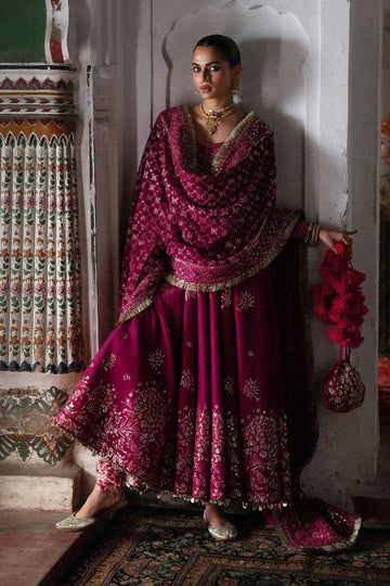 Pakistanimoda Gulpanra Hussain Rehar hot pink stitched raw silk pishwas 3PC printed chooridar chiffon dupatta worldwide delivery