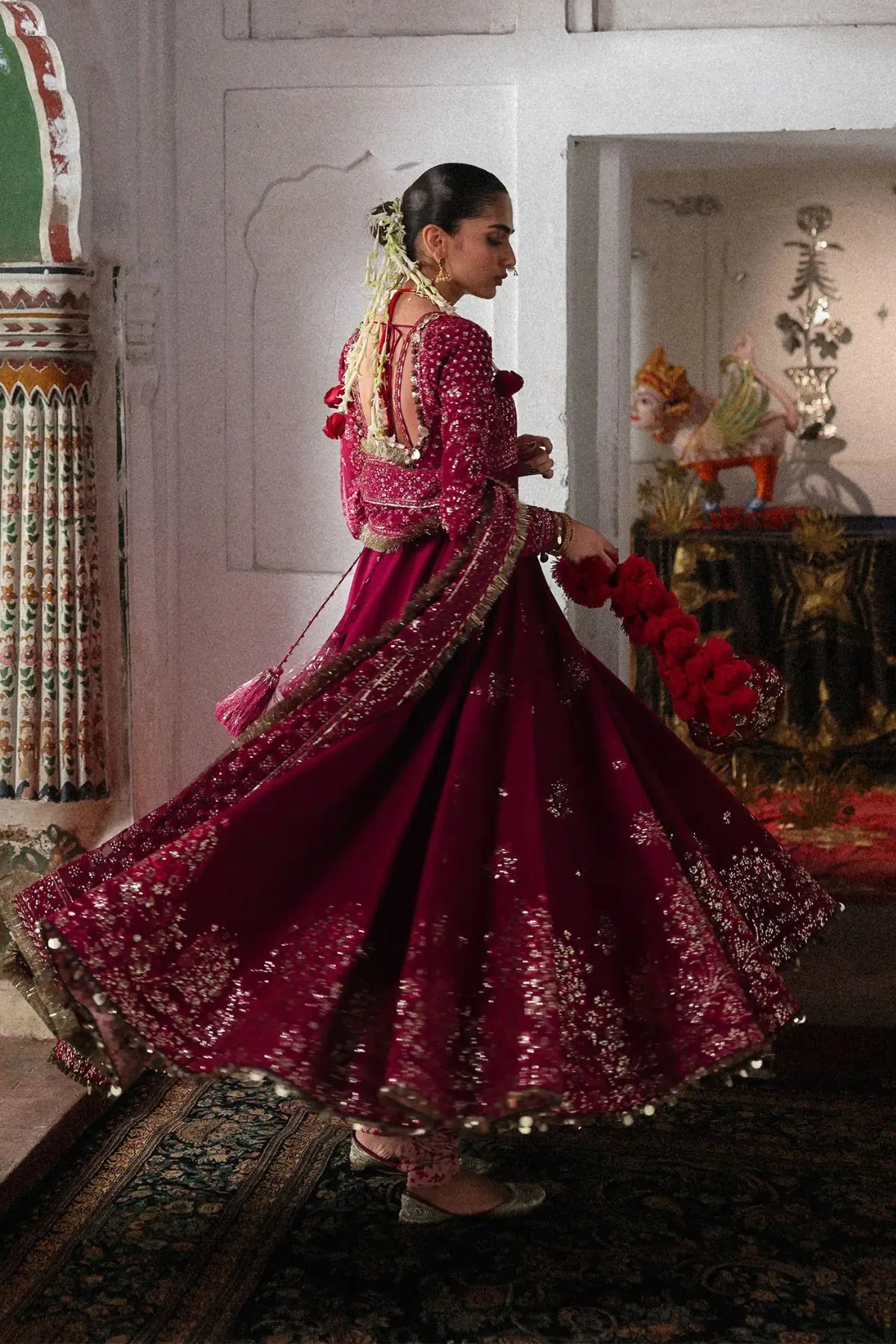 Pakistanimoda Gulpanra Hussain Rehar hot pink stitched raw silk pishwas 3PC printed chooridar chiffon dupatta worldwide delivery