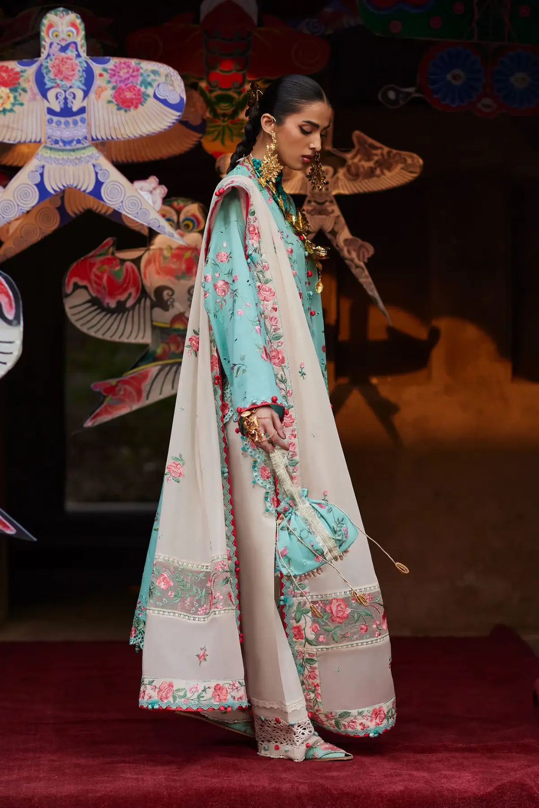 Gulraaz EL26-08 B aqua blue Élan Lawn'26 stitched 3PC suit with voile dupatta