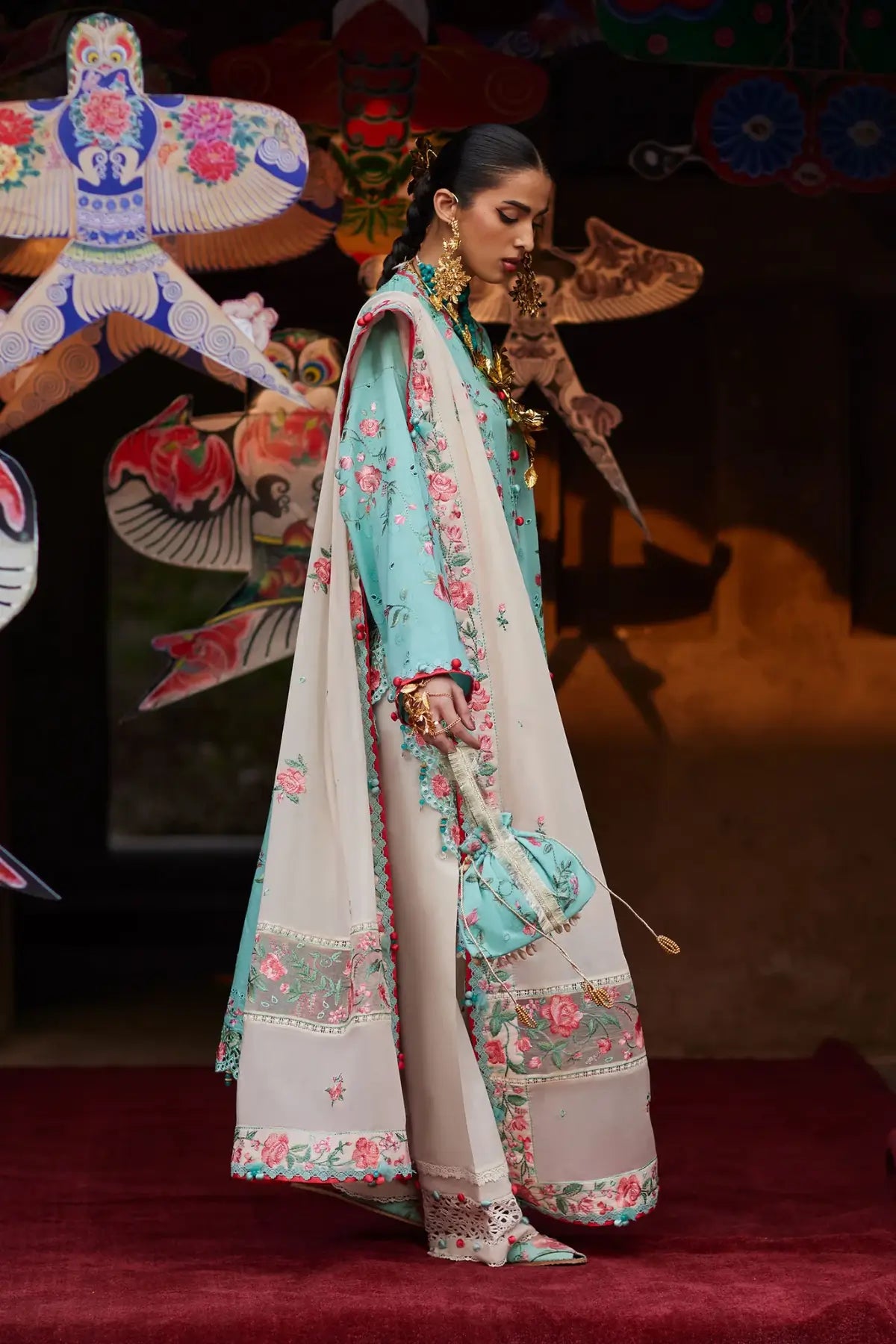 Gulraaz EL26-08 B aqua blue Élan Lawn'26 stitched 3PC suit with voile dupatta