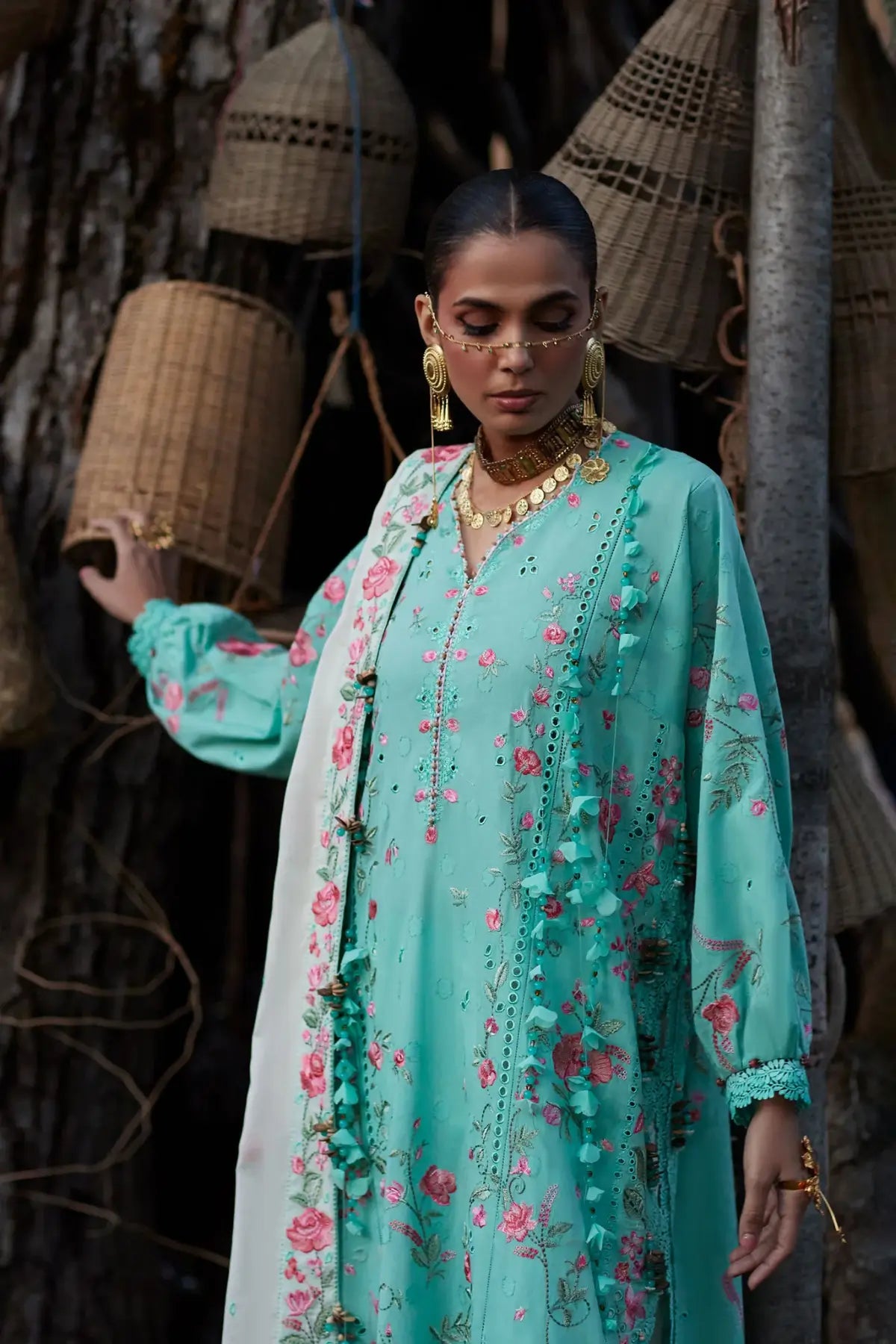 Gulraaz EL26-08 B aqua blue Élan Lawn'26 stitched 3PC suit with voile dupatta