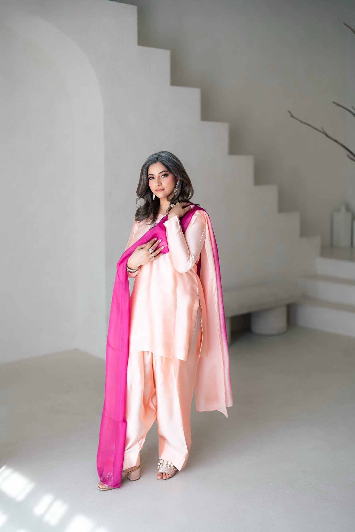 Gulrosh- Handcrafted Peach Frshishlwar Ensemble for Evening Events