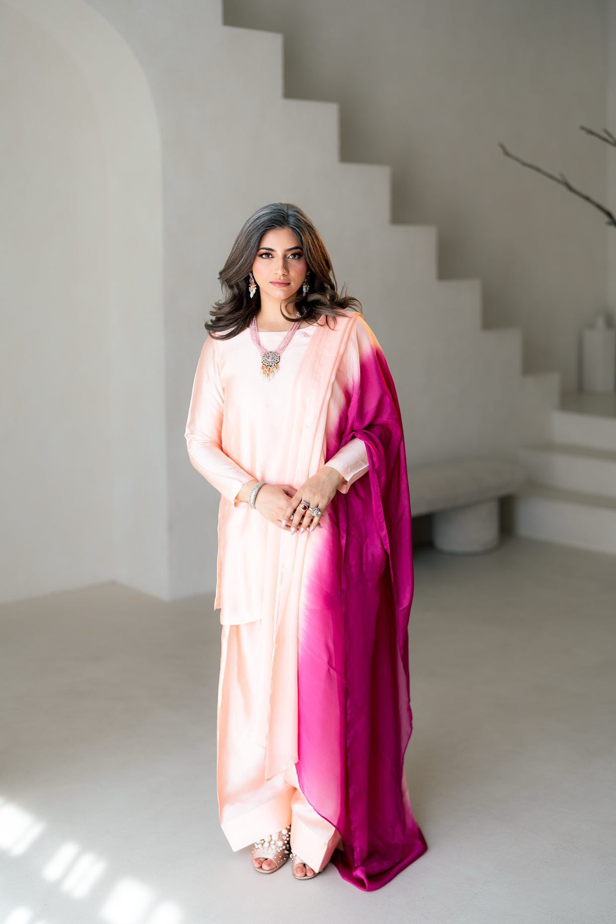 Gulrosh- Handcrafted Peach Frshishlwar Ensemble for Evening Events