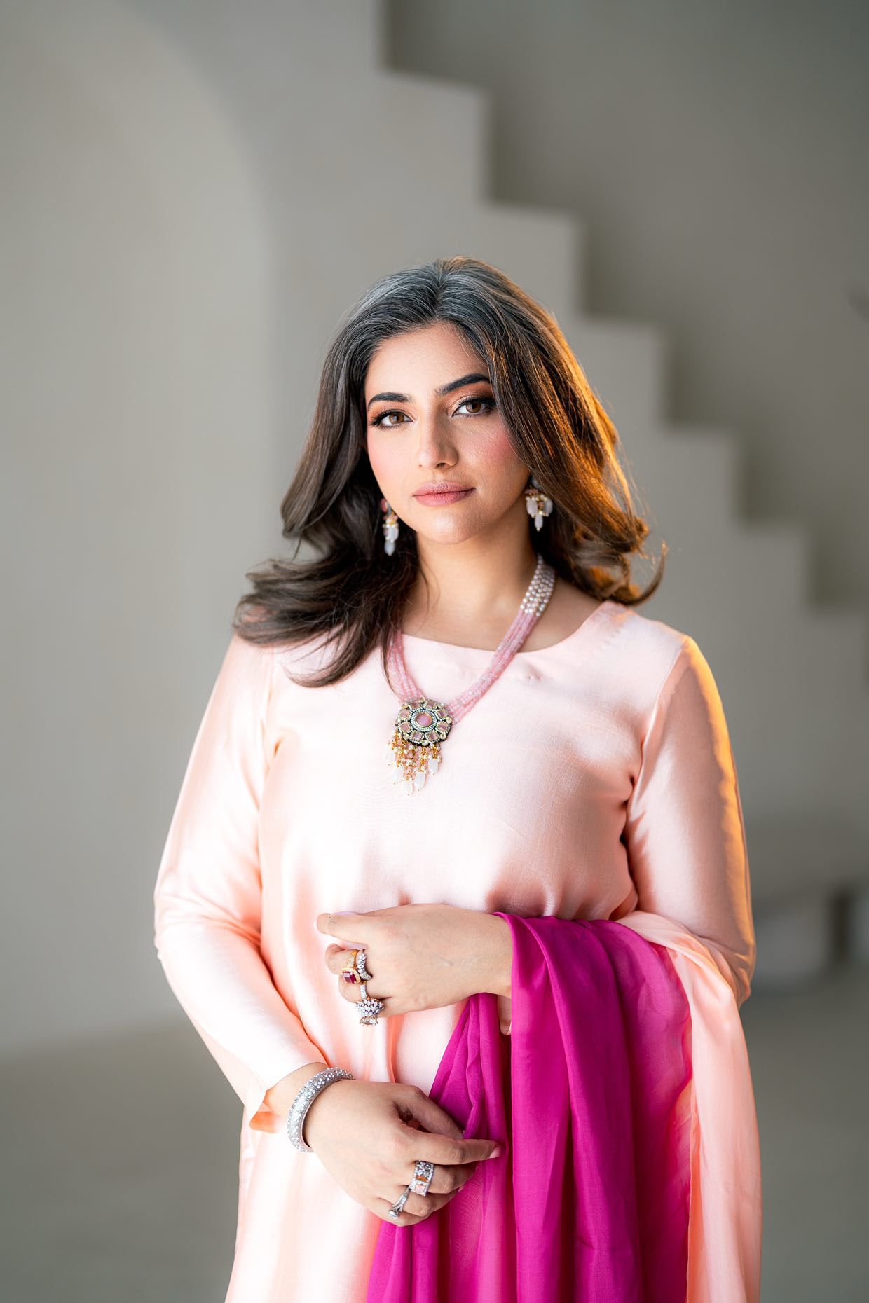 Gulrosh- Handcrafted Peach Frshishlwar Ensemble for Evening Events